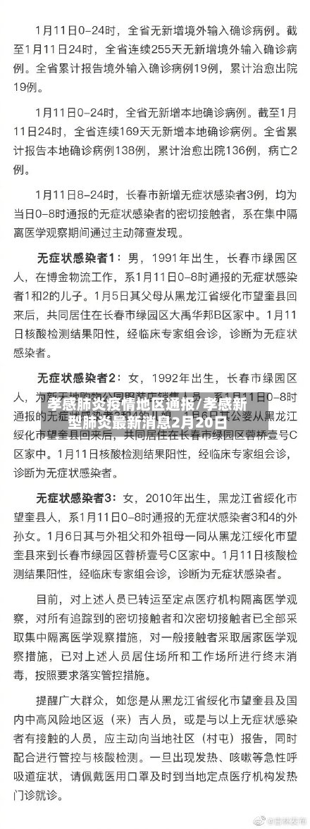 孝感肺炎疫情地区通报/孝感新型肺炎最新消息2月20日
